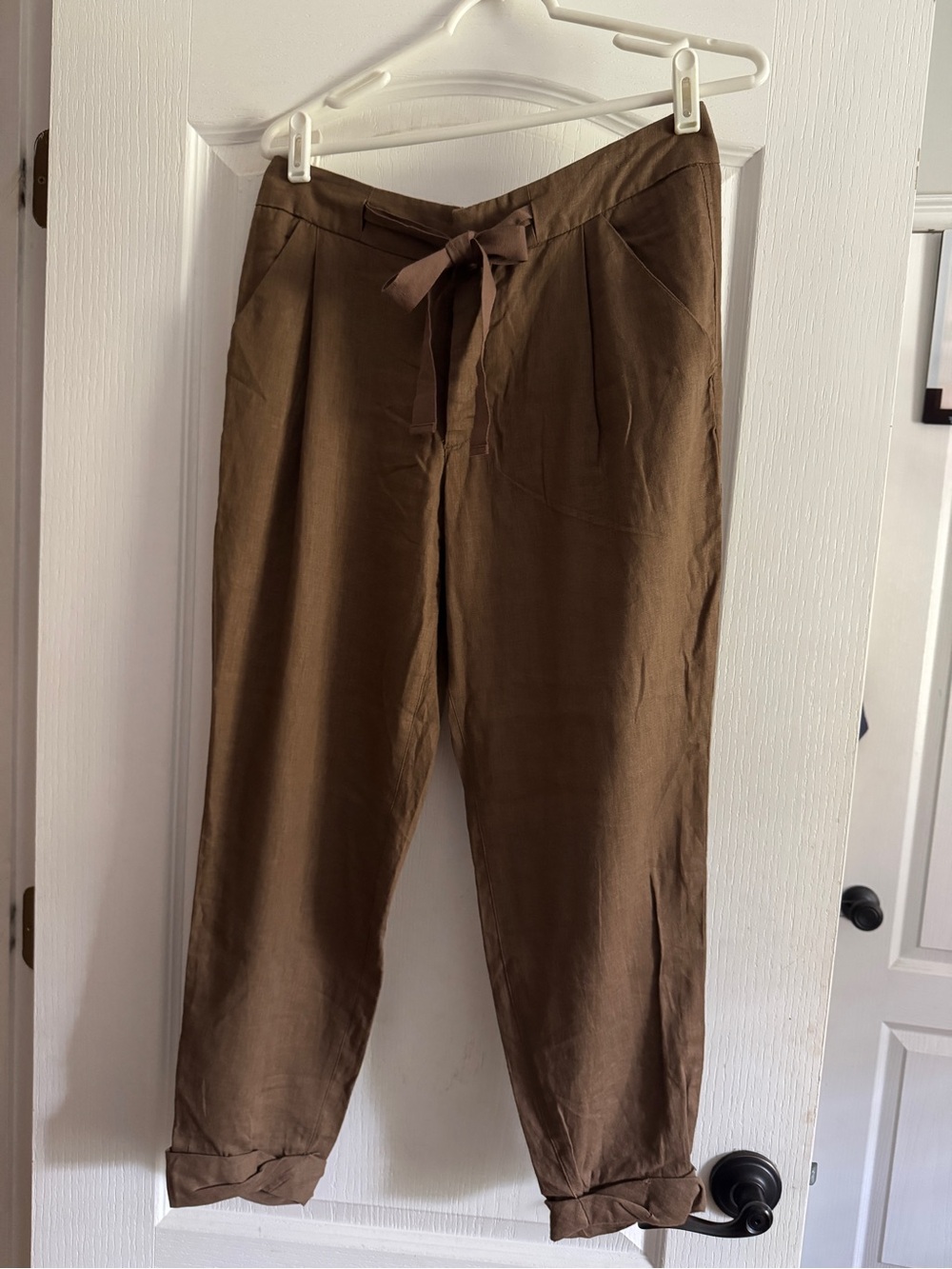 Free People Brown Drawstring Linen Blend Panta